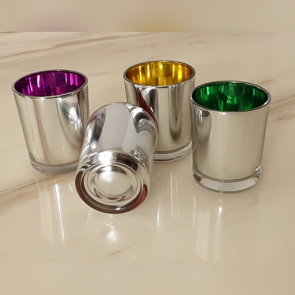4 Chrome Glass Tealight Votive Candle Holders - Picture 3 of 4